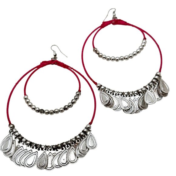 Large Boho Pink Wrap Wire Hoop Earrings Oval Shape Countrycore Barbie Chic - Picture 1 of 7